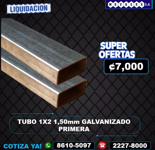 TUBO 1X2 1.50MM GALVANIZADO PRIMERA 