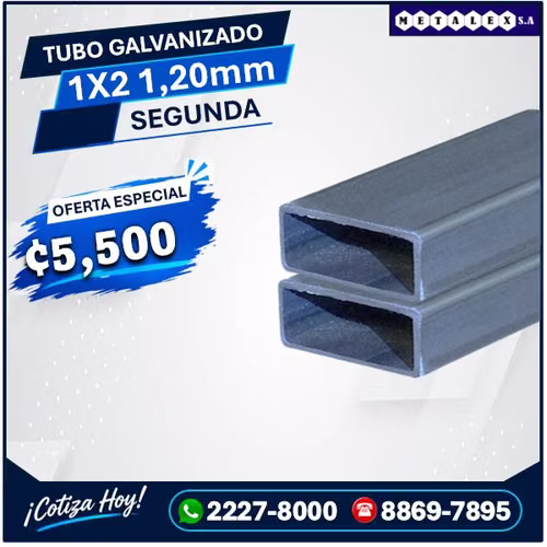 tubo 1x2 1.20 h galvanizado segunda 