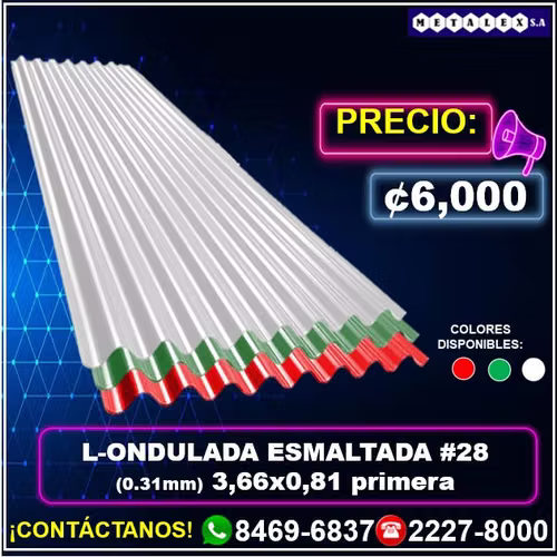 lamina ondulada esmaltada #28 0,31mm 3,66x0,81 primera