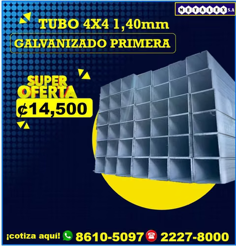 TUBO 4X4 1.40MM GALVANIZADO PRIMERA