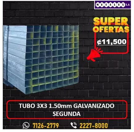 TUBO 3X3 1.50MM GALVANIZADO SEGUNDA 