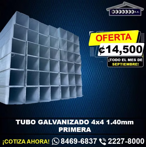 tubo galvanizado 4x4 1.40mm primera