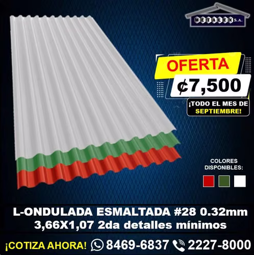 lamina ondulada esmaltada #28 0,32mm 3,66x1,07 2da detalles minimos