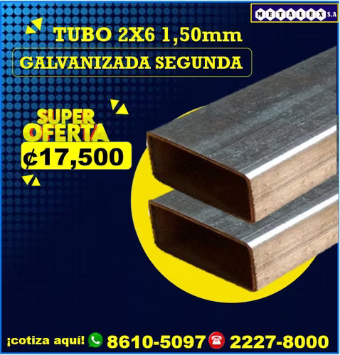 TUBO 2X6 1.50MM GALVANIZADO SEGUNDA 