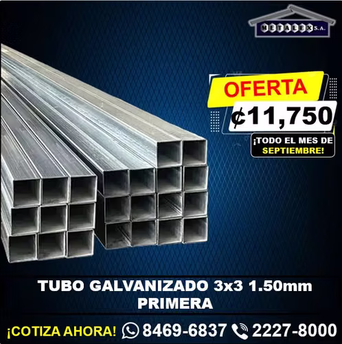 tubo galvanizado 3x3 1.50mm primera