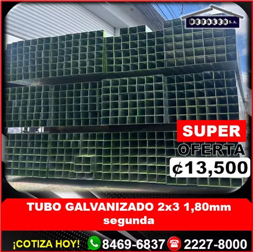 tubo galva 2x3 1.80mm segunda