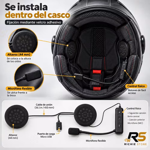 Kit Bluetooth para Casco de Moto con Micrófono Manos Libres - Imagen 5