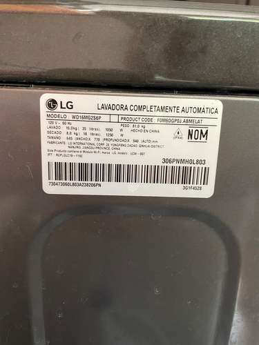 Lavasecadora LG 2 en 1 — 16 kg lavado / 8 kg secado