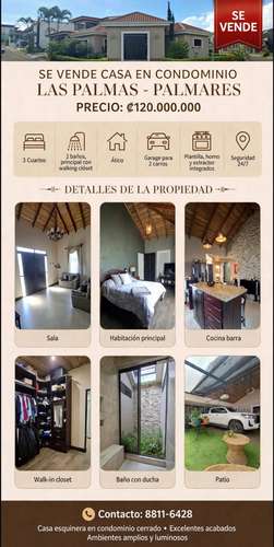 Venta de casa en Condominio Las Palmas, Palmares 