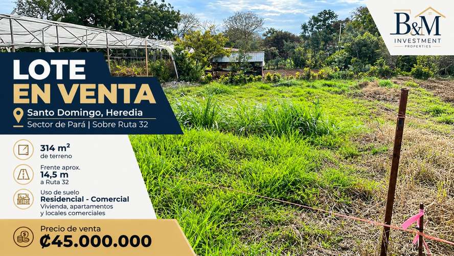 Lote en venta sobre Ruta 32 | Santo Domingo de Heredia | 45 millones
