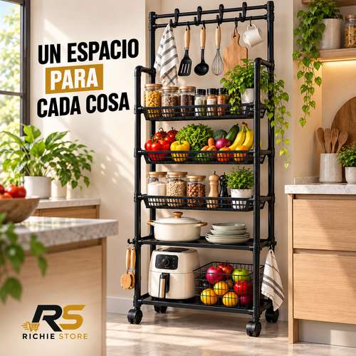 Organizador Vertical de Cocina 5 Niveles con Ruedas y Ganchos - Imagen 6