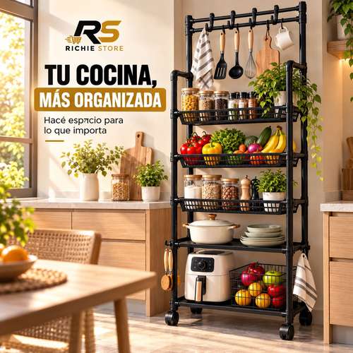 Organizador Vertical de Cocina 5 Niveles con Ruedas y Ganchos - Imagen 7