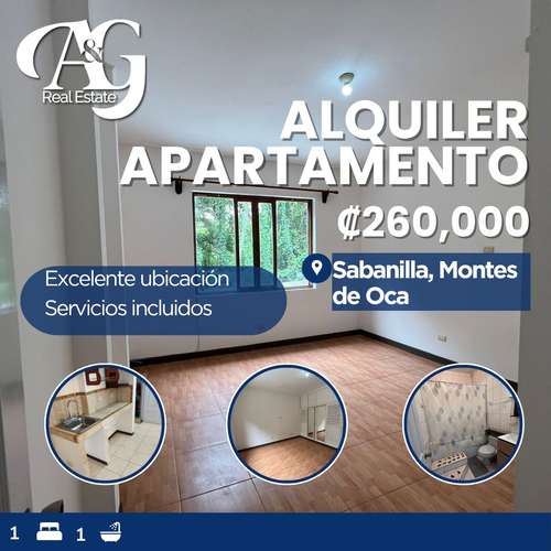 Alquiler apartamento tipo estudio. Servicios incluidos. Sabanilla, Montes de Oca. AMO290