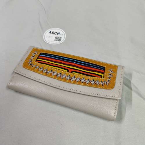cartera billetera cuero genuino con bordados artesanal de colombia cod7242 asch - Imagen 5