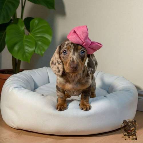 Cachorro Salchicha Miniatura Arlequín Chocolate / Miniature Dachshund Dapple Chocolate disponible
