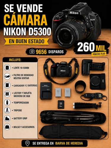 Cámara Nikon D5300 con accesorios 