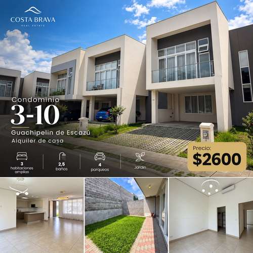Alquiler en Guachipelin 3-10! Lujosa casa esquinera con amplio jardín y acabados modernos en condominio estilo resort