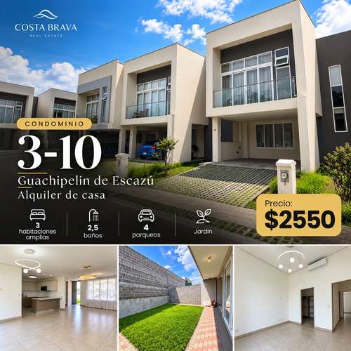 Alquiler en Guachipelin 3-10! Lujosa casa esquinera con amplio jardín y acabados modernos en condominio estilo resort