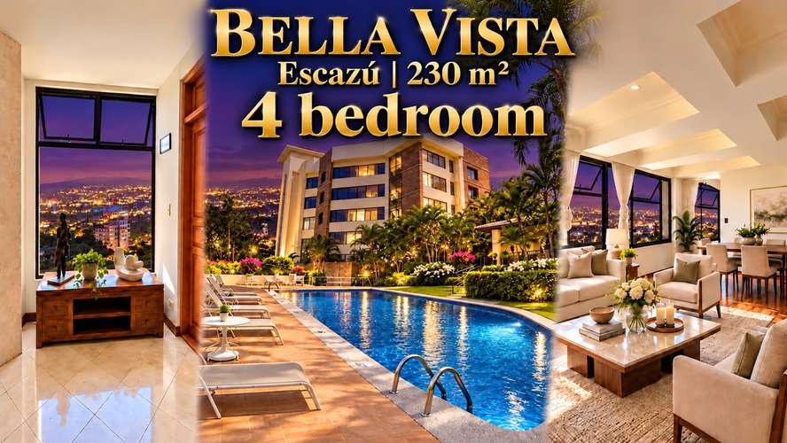 Alquiler Condo Lujo 230m² con Vista Panorámica | 3 Habs + Walk-in Closet + AC + 2 Parque | Bella Vista del Oeste, Escazú