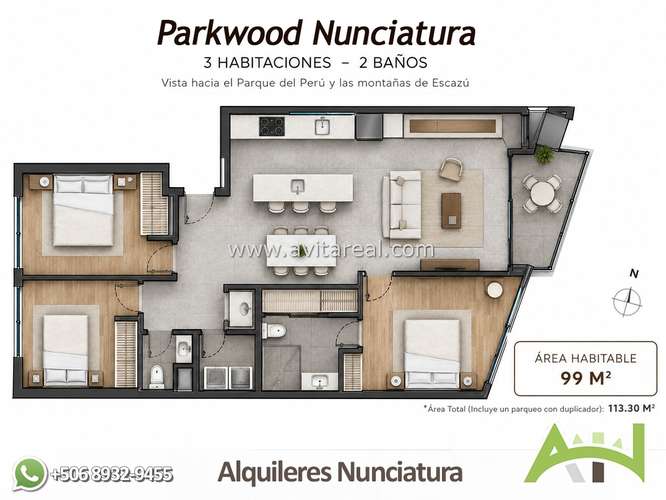 Apartamento de 3 habitaciones con Linea Blanca | Parkwood Nunciatura