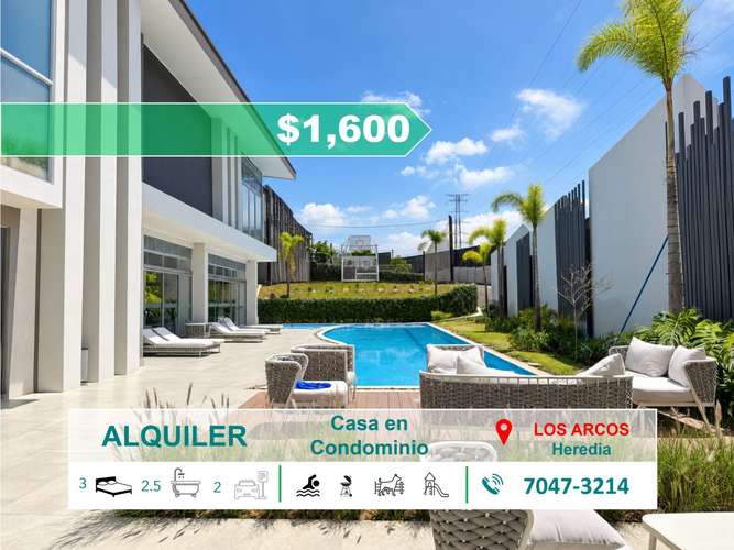 ALQUILER Casa de 3 Dormitorios en Condominio Blue, Los Arcos, Heredia