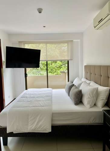 Apartamento Amueblado de 1 Habitación en Pozos de Santa Ana con Balcón y Piscina