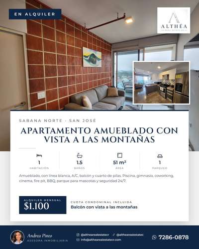 Alquiler de apartamento amueblado en Sabana Norte | 1 habitación, balcón con vista a las montañas - Imagen 2