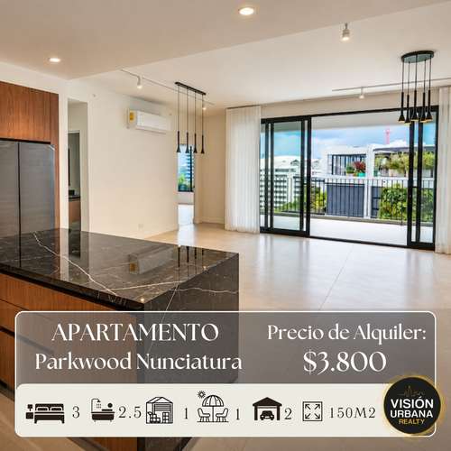 Apartamento de 3 Habitaciones con Línea Blanca en Parkwood Nunciatura