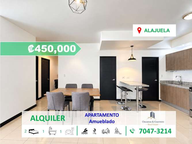 ALQUILER Apartamento Amueblado de 2 Dormitorios en Alajuela Centro