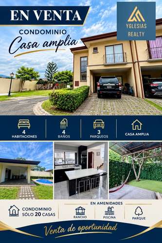  Se Vende Amplia Casa 4 habitaciones en Condominio Exclusivo y Seguro en Belén, Heredia