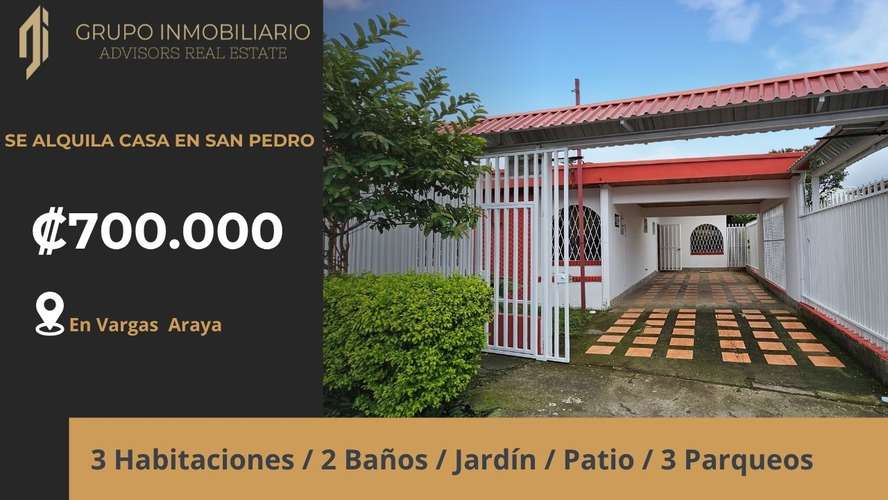 Se Alquila Casa Independiente en San Pedro de un nivel, 3 habitaciones, 3 Parqueos y 300m2 de Terreno-1