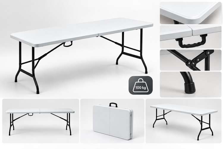 Mesa Plegable Rectangular 180 cm Blanca Nueva Reforzada - Imagen 2