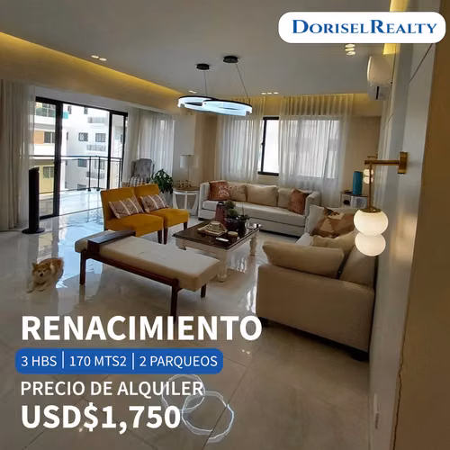 ALQUILER DE MAGNIFICO APARTAMENTO EN SECTOR RENACIMIENTO