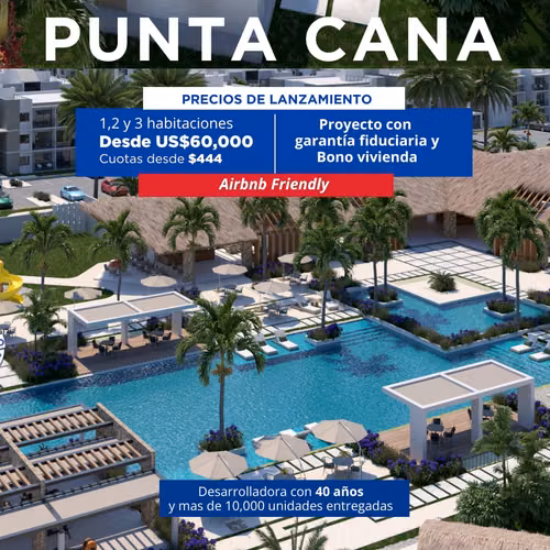 Apartamentos con 1, 2 y 3 habitaciones en punta cana proyecto en plano