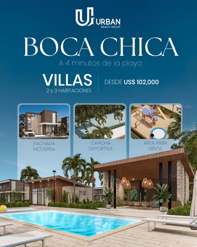 Villas de 2 & 3 Habitaciones en Boca Chica cerca de la Playa