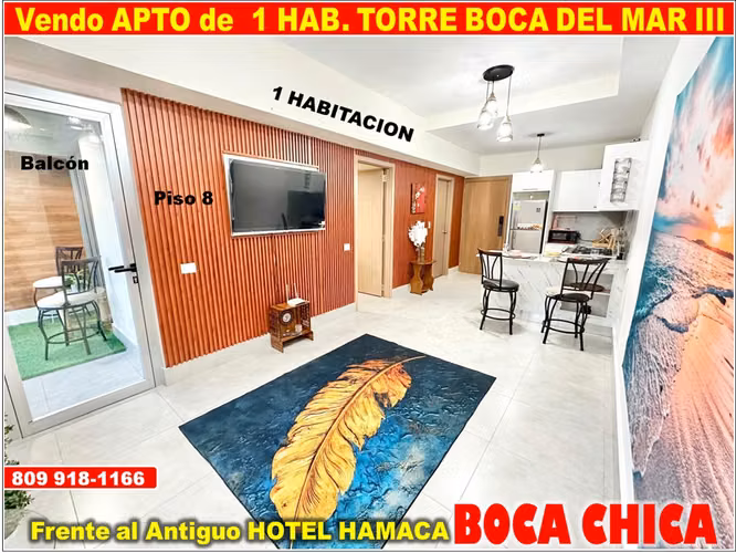 APTO REBAJADO EN BOCA CHICA. 1 HAB., 61 Mts.2, PISO 8, T. BOCA DEL MAR III