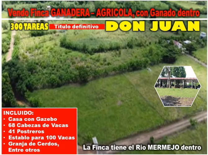 Vendo SUPER Finca Ganadera y Agrícola, 300 Tareas en Don Juan, Monte Plata