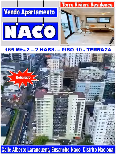 Vendo Apto de Lujo en TORRE RIVIERA RESIDENCES de NACO,  2 HABS. 165 Mts.2