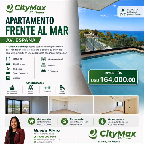 Apartamento en venta 1 hab. Frente al Mar - Av. España, Santo Domingo Este - Imagen 1