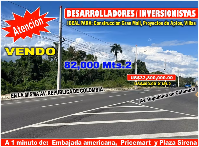 VEND0 82,000 MTS.2 DE TERRENO EN LA MISMA REPUBLICA DE COLOMBIA