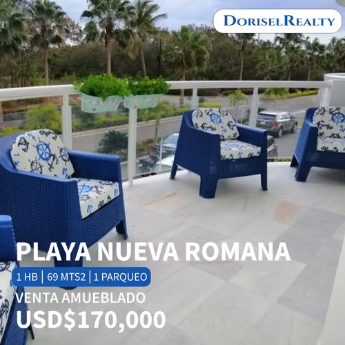 VENTA DE ACOGEDOR APARTAMENTO AMUEBLADO EN PLAYA NUEVA ROMANA