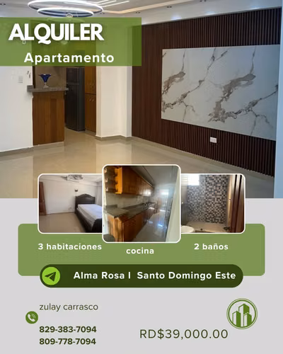 Apartamento en Alquiler– Alma Rosa I, Santo Domingo Este