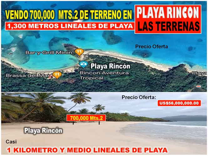 VENDO 700,000 Mts.2, with 1,300 meters Lineal from Playa, in Playa Rincón, LAS TERRENAS