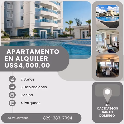 Apartamento de lujo en alquiler, Av. Anacaona, Los Cacicazgos, Santo Domingo
