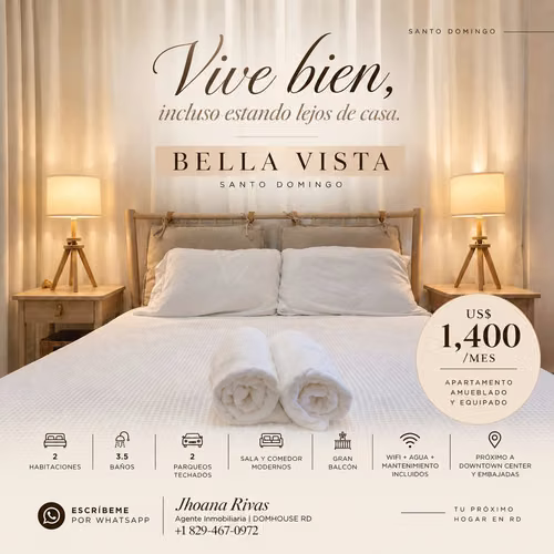 Apartamento Amueblado en Bellavista - Torre Discreta, 2 Hab + Servicio