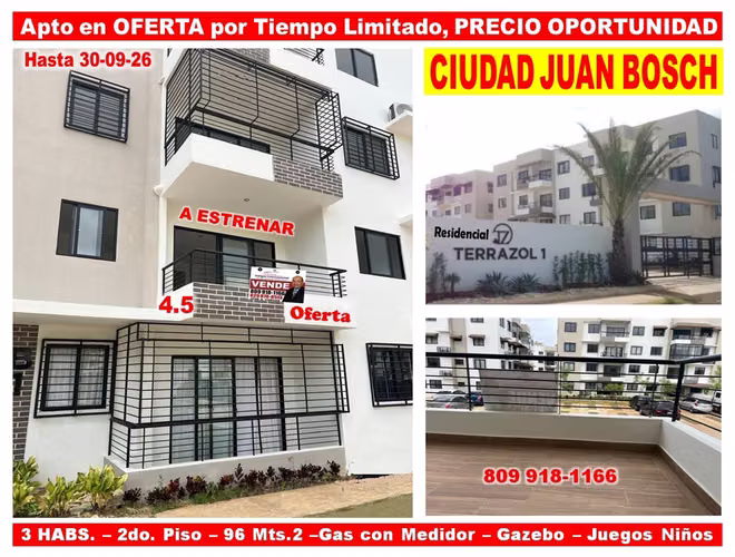 Apto en OFERTA por Tiempo Limitado en CIUDAD JUAN BOSH, 3 HABS., 96 Mts.2, PRECIO OPORTUNIDAD