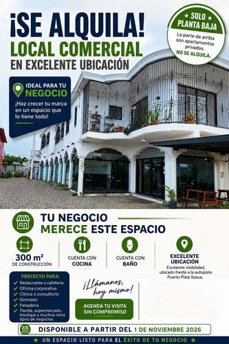 1767- LOCAL COMERCIAL EN RENTA EN LA CARRETERA SOSÚA- PUERTO PLATA 
