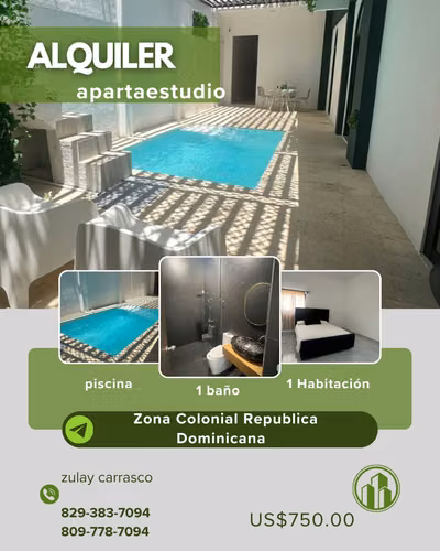ALQUILO APARTAESTUDIO EN LA ZONA COLONIAL