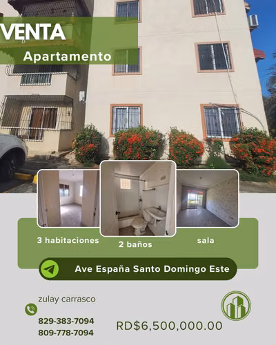 APARTAMENTO EN SALenda, SANTO DOMINGO ESTE Avenida España Apartment on second level, located in fro