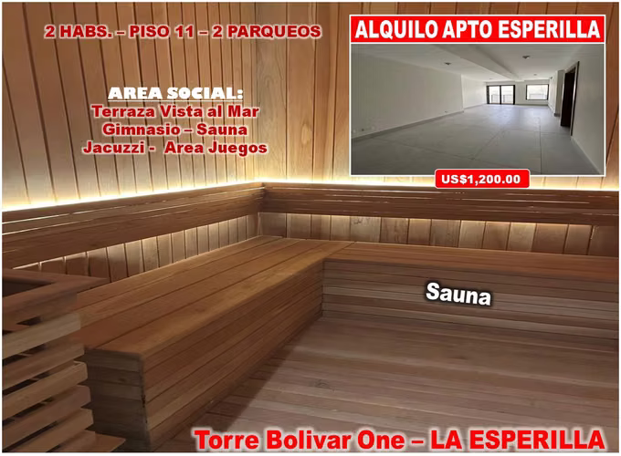 ALQUILO APTO EN LA ESPERILLA, 2 HABS., 2 PAQUEOS, PISO 11, Bolivar One Tower